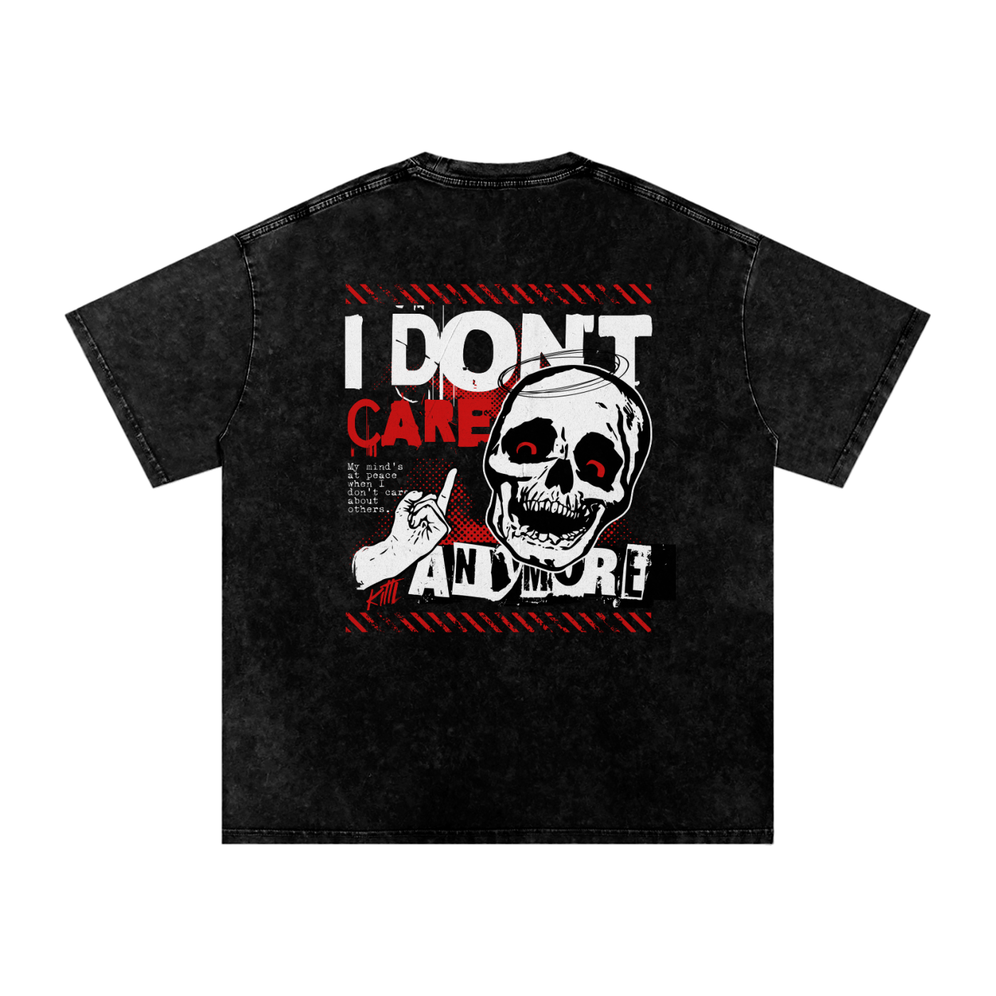 T-shirt oversize noir I Don’t Care Anymore avec imprimé tête de mort – style streetwear grunge unisexe

