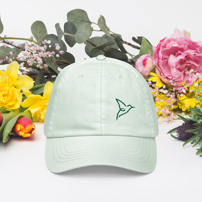 Casquette de baseball pastel vert brodée - "Oiseau du paradis"