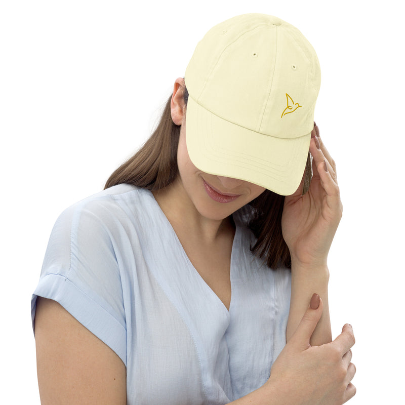 Casquette de baseball pastel jaune brodée - "Oiseau du paradis"