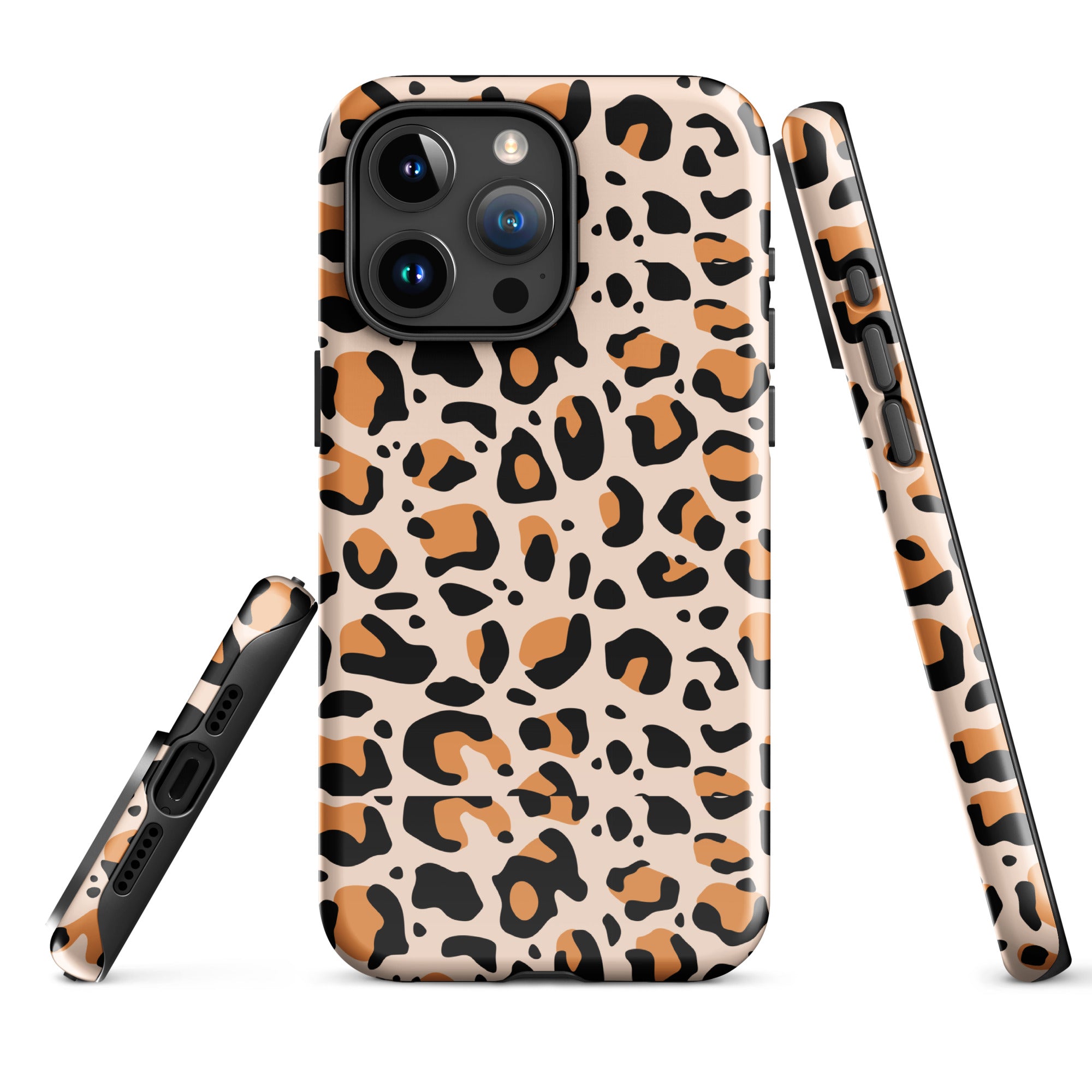 protection iphone léopard noir orange beige