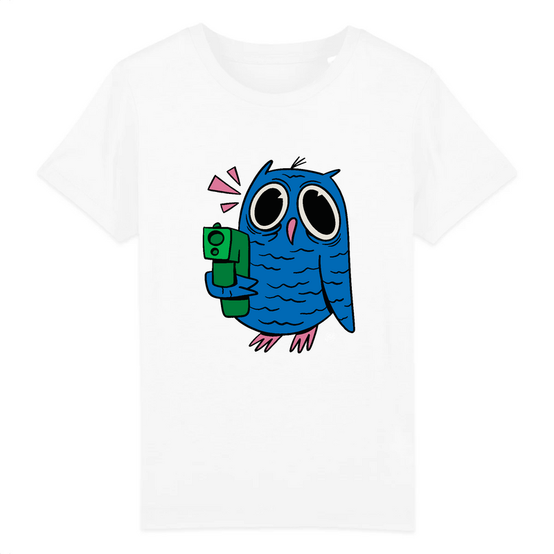 tshirt enfant humour original hibou avec un fusil vert