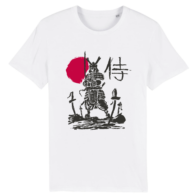 teeshirt homme blanc avec un dessin de samurai