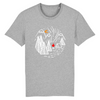 teeshirt gris avec un dessin de camp scout au clair de lune et un feu de camp