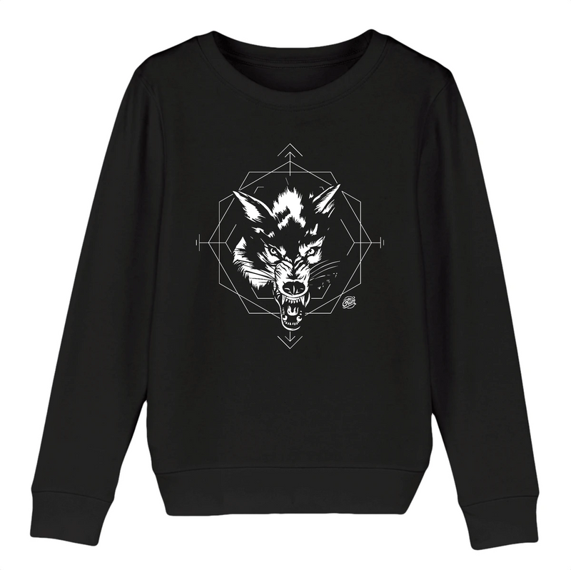 Pull enfant bio noir tete de loup