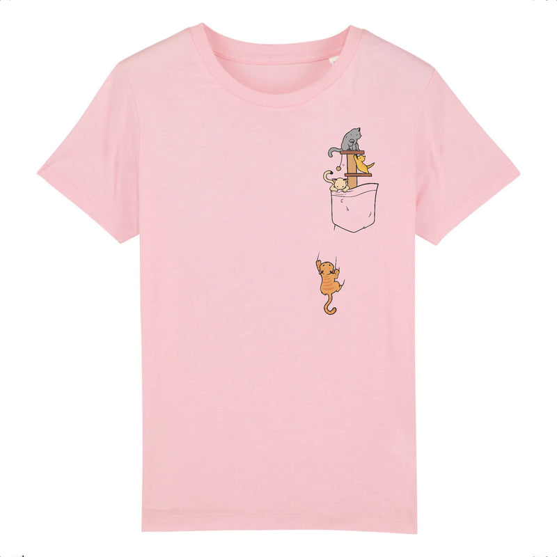 teeshirt blanc enfant chatons qui jouent dans la poche