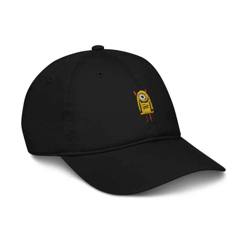 casquette originale style baseball avec un patit monstre jaune broderie