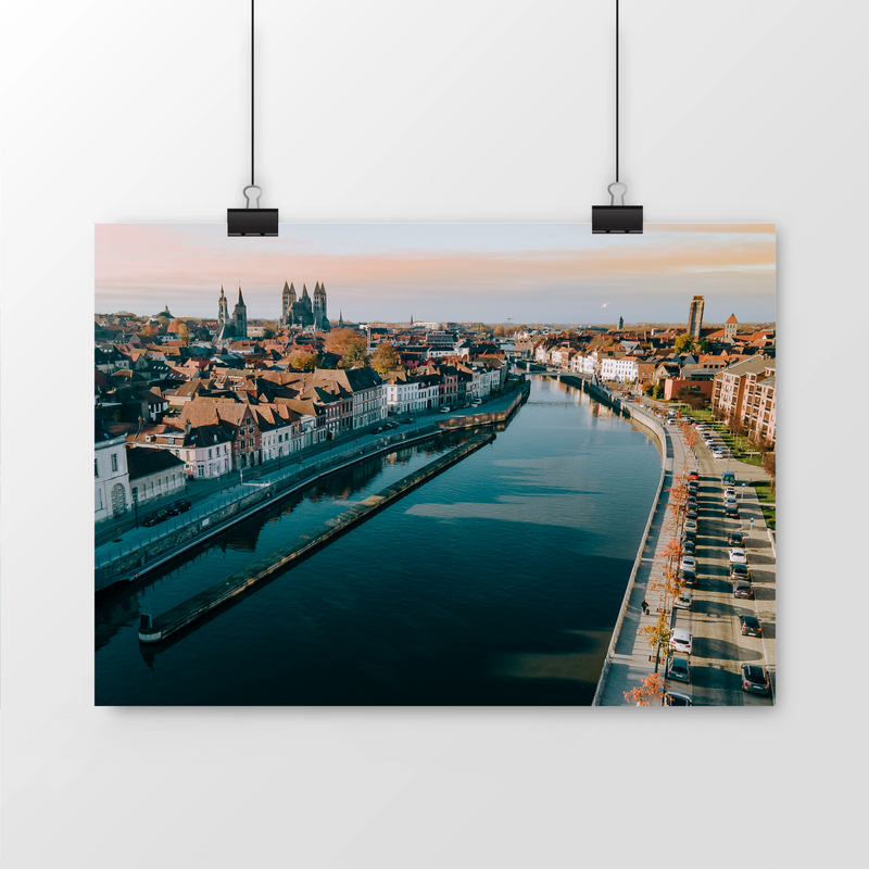 POSTER - Vue en drone du Quai du Luchet d'Antoing à TOURNAI (Nov 2021)