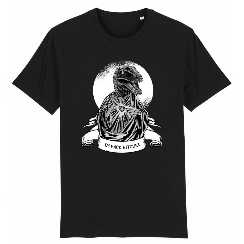 teeshirt jesus christ raptor dinosaure chretien noir